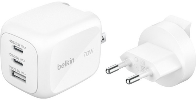 벨킨 부스트차지 프로 70W 3포트 GaN 초고속 충전기 WCH018krWH, 화이트, 1개