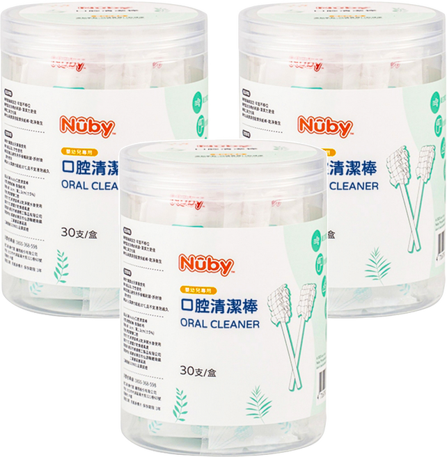 Nuby 口腔清潔棒 7.8 x 1.3cm, 白色, 30支, 3罐