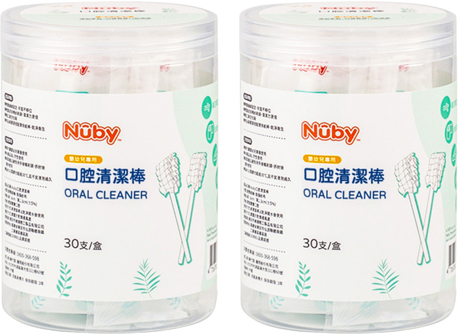 Nuby 口腔清潔棒 7.8 x 1.3cm, 白色, 30支, 2罐
