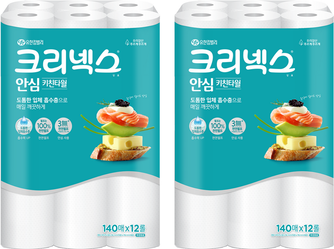 크리넥스 천연펄프 클래식 안심 키친타올, 140매, 24개