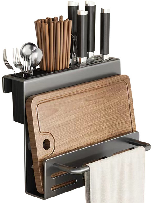 德利生活 廚房刀具餐具置物架 砧板架, 槍灰色, 1組