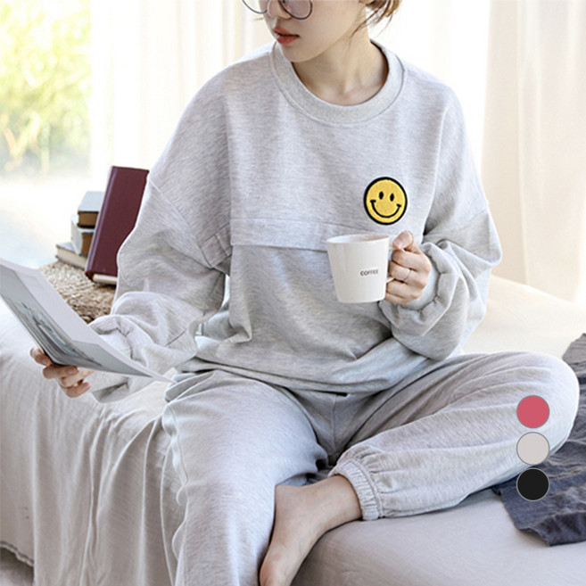 여성용 T 긴 스마일 수유복 세트