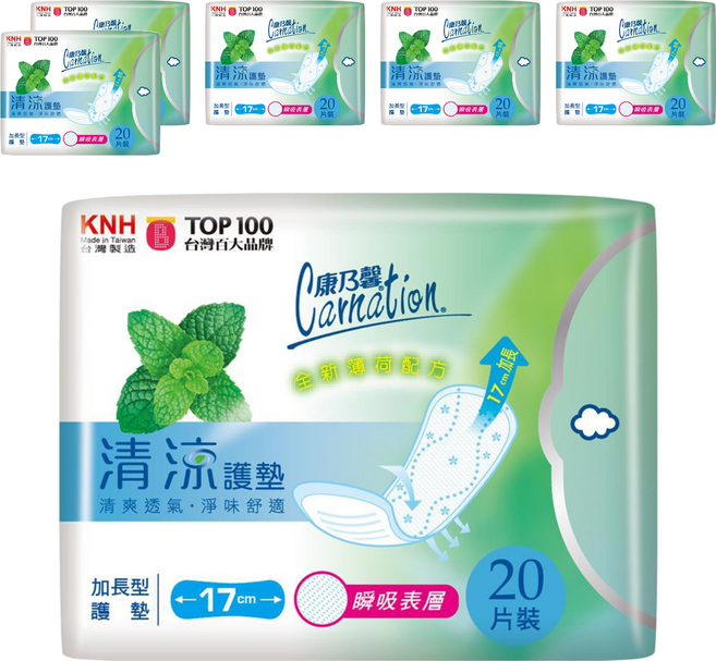 康乃馨 清涼加長型護墊, 17cm, 20片, 6包