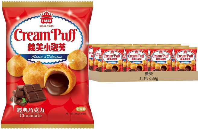 義美 小泡芙 經典巧克力, 39g, 12包