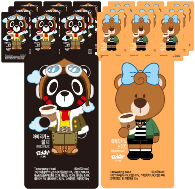 테디아일랜드 커피 블랙 190ml x 10p + 스위트 190ml x 10p, 1세트