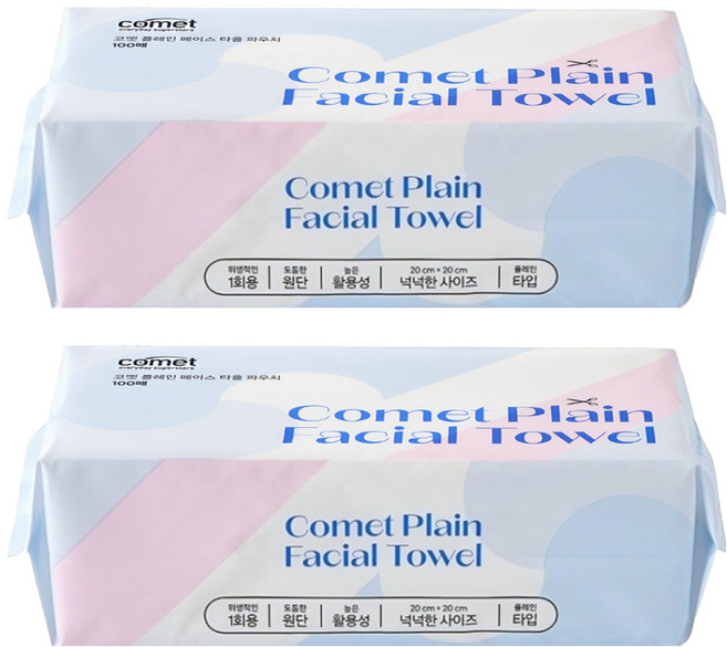 comet 素面拋棄式洗臉巾, 100抽, 2包
