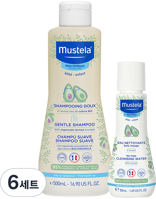 무스텔라 젠틀 샴푸 500ml + 노-린스 클렌징 워터 50ml, 6세트