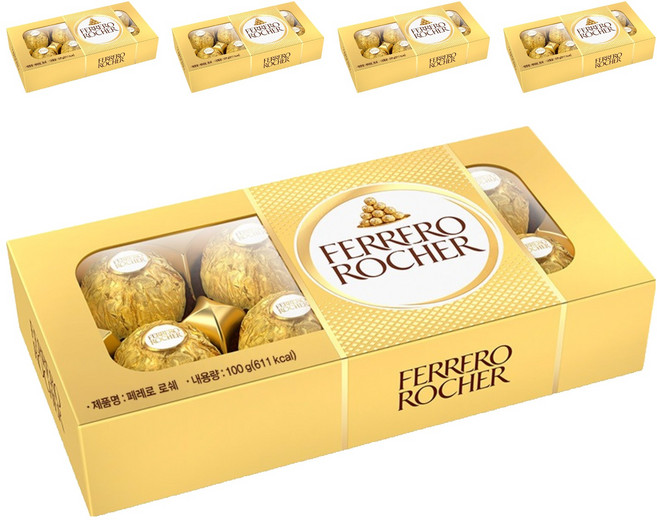 FERRERO ROCHER 金莎 金莎巧克力方型盒 8顆裝, 100g, 5盒