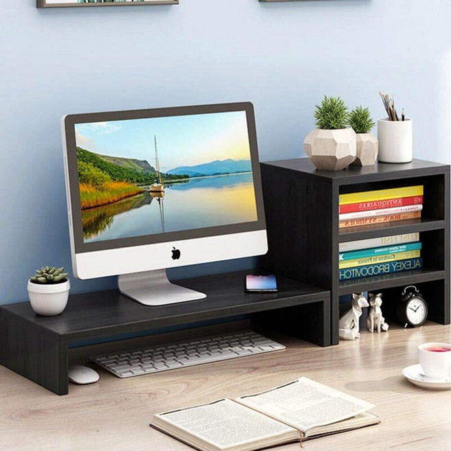 小麥購物 螢幕增高架 C009 880g 2個, 黑胡桃色