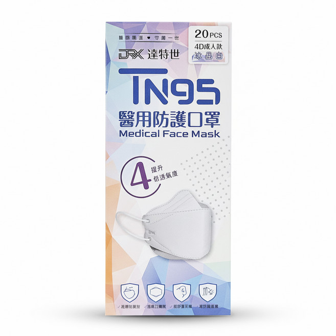 DRX 達特世 TN95成人醫用口罩, 冰晶白, 20片, 1盒