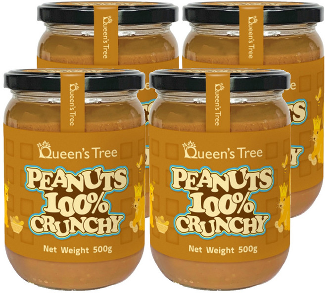 퀸즈트리 100% 땅콩 피넛버터 크런치, 500g, 4개