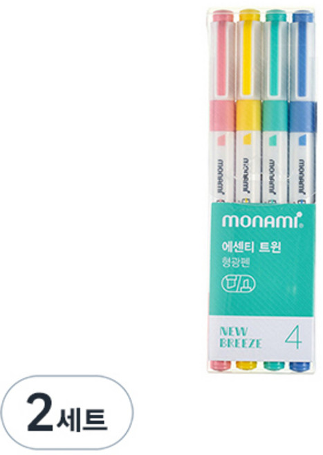 모나미 에센티 트윈 형광펜 4색SET 4종류, 뉴브리즈, 2세트