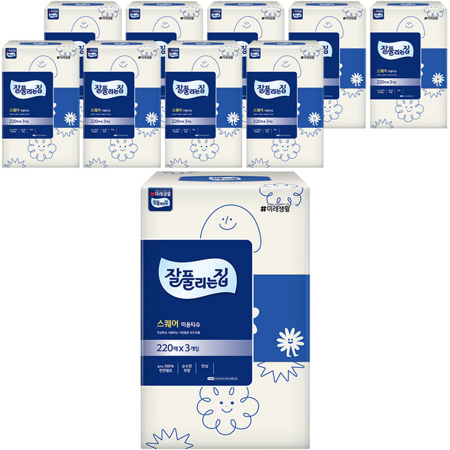 잘풀리는집 스퀘어 천연펄프 미용티슈 2겹, 30개, 220매