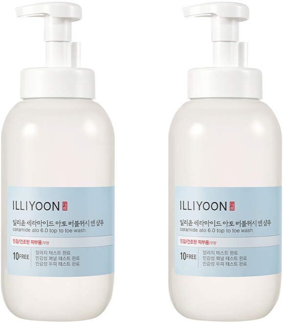 일리윤 세라마이드 아토 버블워시 앤 샴푸 바디워시 무향, 900ml, 2개