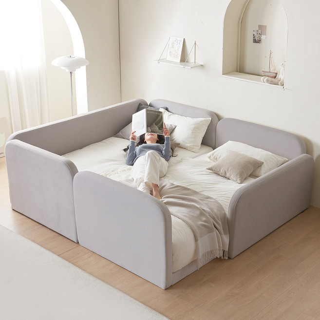 웰퍼니쳐 아리코 패브릭 저상형 침대 프레임 2P + 안전가드 + 측면가드 + 풋보드 2P 세트 방문설치, 그레이