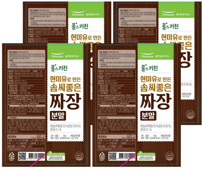 풀무원 풀스키친 현미유로 만든 솜씨좋은 짜장분말, 1kg, 4개