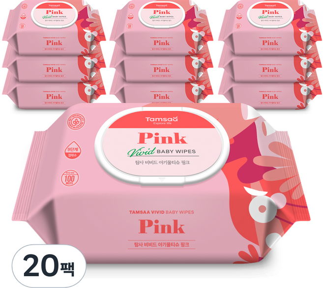 탐사 비비드 아기물티슈 핑크 캡형 50평량, 20개, 100개입