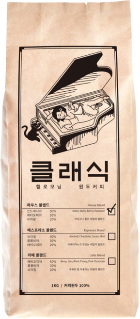 헬로모닝 클래식 하우스 블렌드 원두커피, 1kg, 1개, 홀빈(분쇄안함)