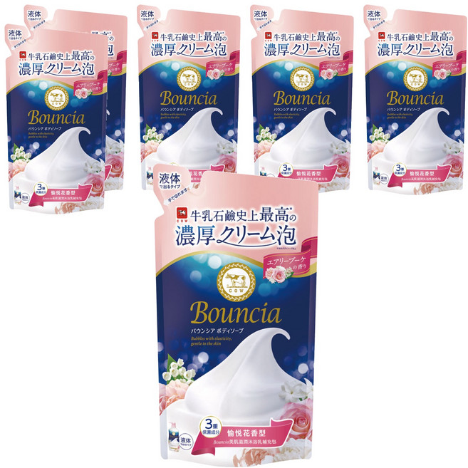 COW STYLE 牛乳石鹼 Bouncia 美肌滋潤沐浴乳補充包 愉悅花香, 360ml, 6包