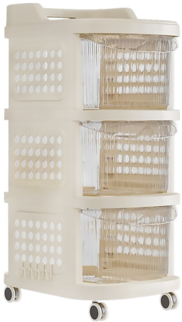 橡合杉 可移動多層收納櫃 透明面板 3層, 白色 + 透明色