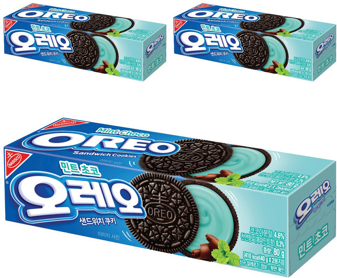 오레오 민트초코 샌드위치 쿠키, 80g, 3개