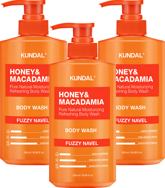 쿤달 허니 앤드 마카다미아 퓨어 바디워시 퍼지네이블향, 500ml, 3개