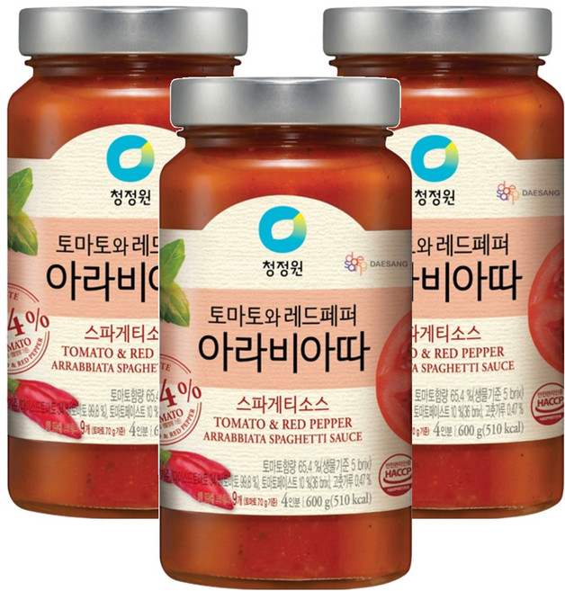 청정원 아라비아따 스파게티 소스, 600g, 3개
