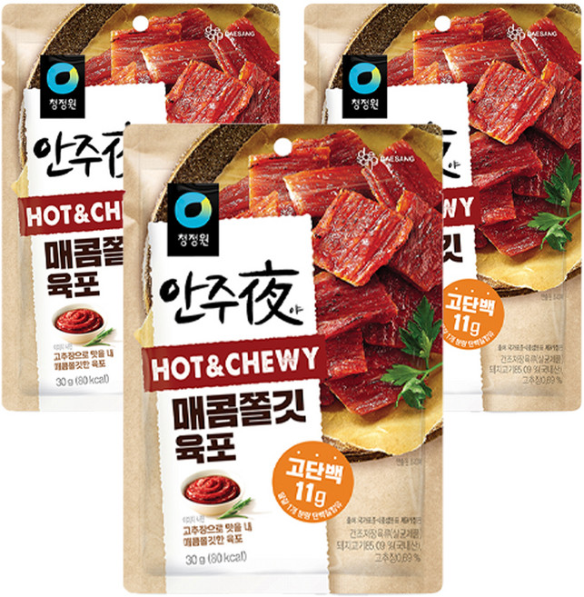 안주야 매콤쫄깃 육포, 30g, 3개