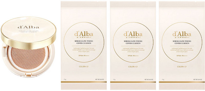 [비건뷰티] 달바 세럼 글로우 픽싱 커버 쿠션 본품 17g + 리필 17g 세트, 21호, 3개