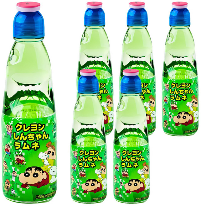 하타라무네 크레용 신짱 라무네 탄산음료 멜론맛, 200ml, 6개