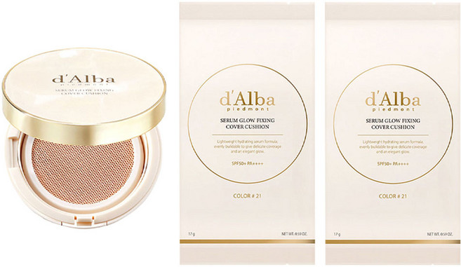 [비건뷰티] 달바 세럼 글로우 픽싱 커버 쿠션 본품 17g + 리필 17g 세트, 21호, 2개