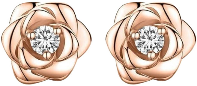 SOLARFRI 純銀針耳環 S925鍍14K玫瑰金CZ鑽飾抗敏耳環 S130P