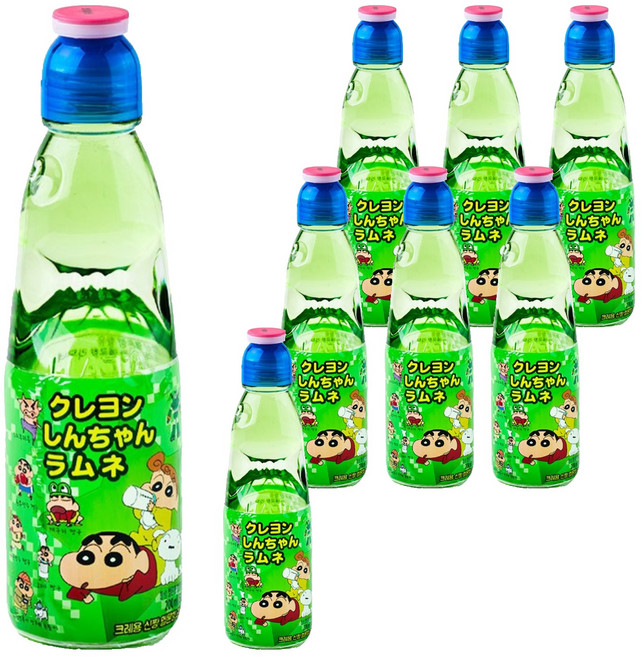 하타라무네 크레용 신짱 라무네 탄산음료 멜론맛, 200ml, 8개