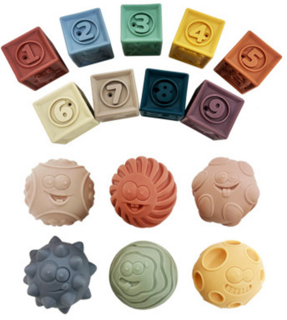 므몽 유아용 페이스 촉감큐브 9종 + 촉감볼 6종 블럭세트, 혼합색상, 1세트