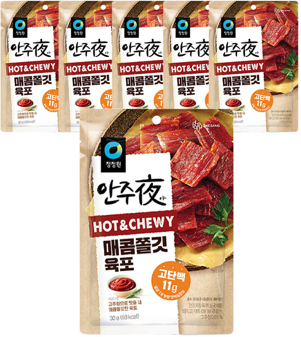 안주야 매콤쫄깃 육포, 30g, 6개