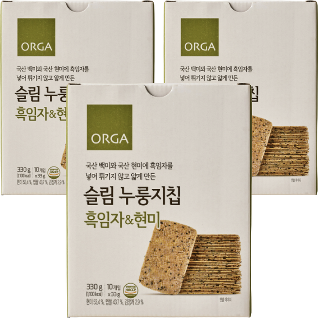 올가홀푸드 슬림누룽지칩 흑임자현미 10개입, 330g, 3개