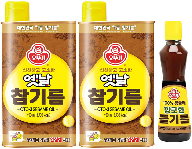 오뚜기 옛날참기름 450ml 2p + 향긋한 들기름 320ml, 1세트