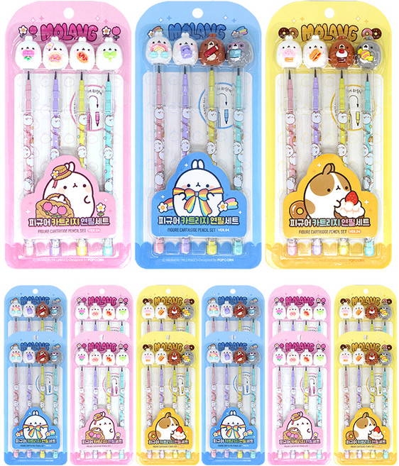 몰랑 피규어 카트리지 연필세트 4탄, 핑크 + 옐로우 + 블루, 60개