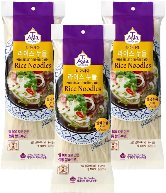 티아시아키친 라이스누들 3mm, 3개, 250g