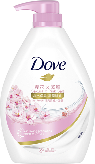 Dove 多芬 沐浴乳 櫻花 粉鹽, 900g, 1瓶