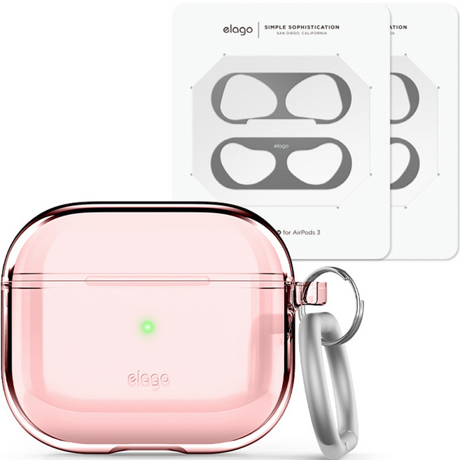엘라고 에어팟 3세대 필수템 클리어 행 케이스 + 철가루스티커 세트, 러블리핑크(케이스), 다크그레이(스티커), 1개