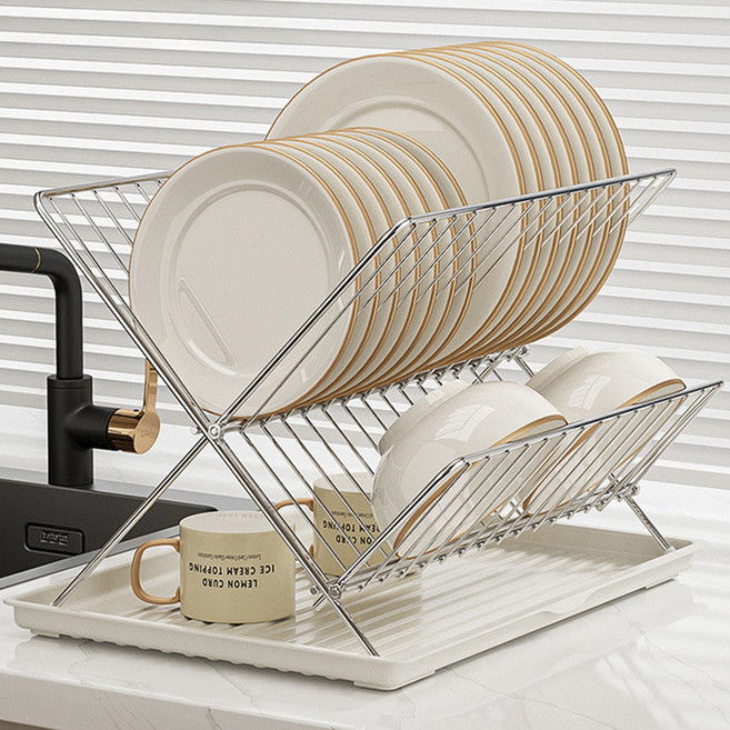 공간활용 접이식 식기건조대, 실버, 1개, 2단