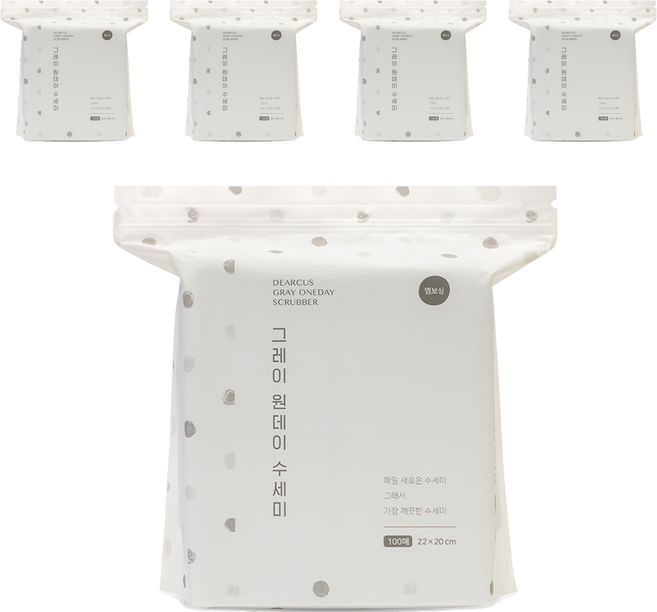 디어커스 원데이 수세미 엠보싱, 그레이, 100개입, 5개