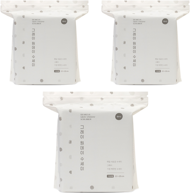 디어커스 원데이 수세미 엠보싱, 그레이, 100개입, 3개