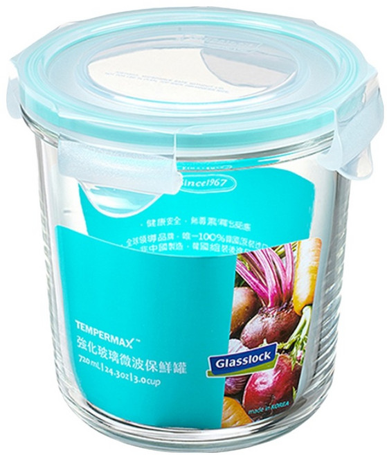 Glasslock 格拉氏洛克 圓形強化玻璃微波保鮮罐, 容器 + 蓋子, 1個