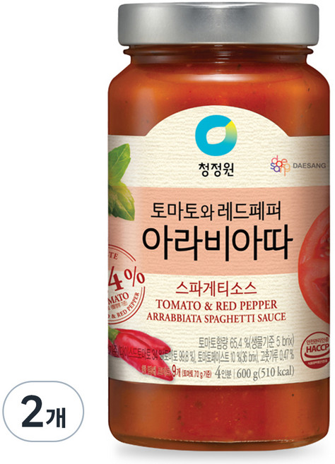 대상 청정원 아라비아따 스파게티 소스, 600g, 2개