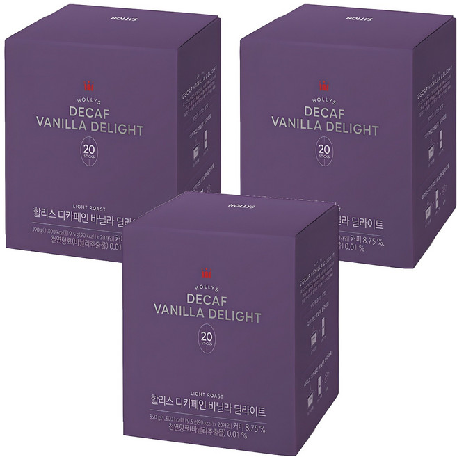 할리스 디카페인 바닐라 딜라이트 커피믹스, 19.5g, 20개입, 3개