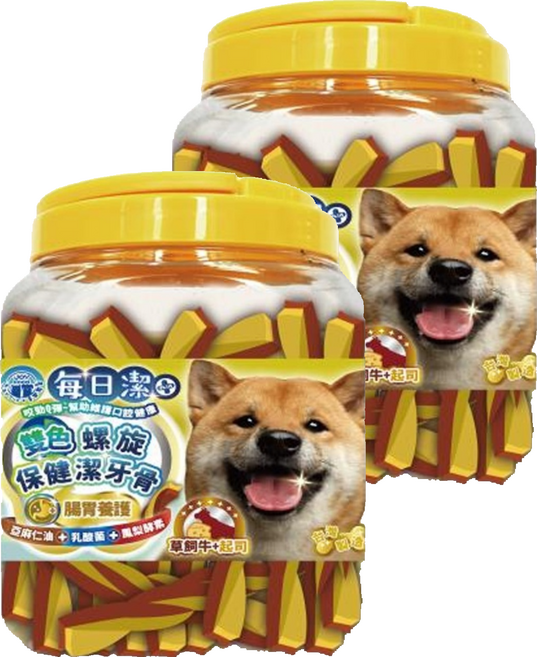 JOY FOOD 喜樂寵宴 每日潔 雙色螺旋保健潔牙骨 腸胃養護, 2罐, 草飼牛 + 起司, 800g