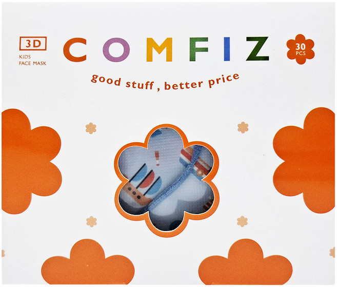 COMFIZ 康菲 兒童3D醫療口罩 3~7歲, 1盒, 乘風破浪 灰藍色, 30片