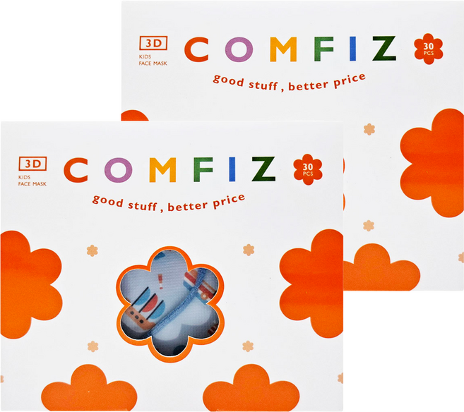 COMFIZ 康菲 兒童3D醫療口罩 3~7歲, 2盒, 乘風破浪 灰藍色, 30片